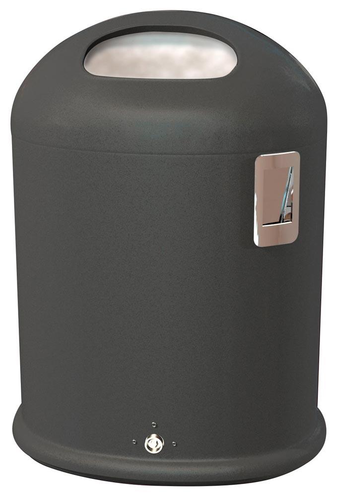 Ovaler Abfallbehälter mit Federklappe - mit Ascher - 45 l - Pfosten- oder Wandmontage - Eisenglimmer