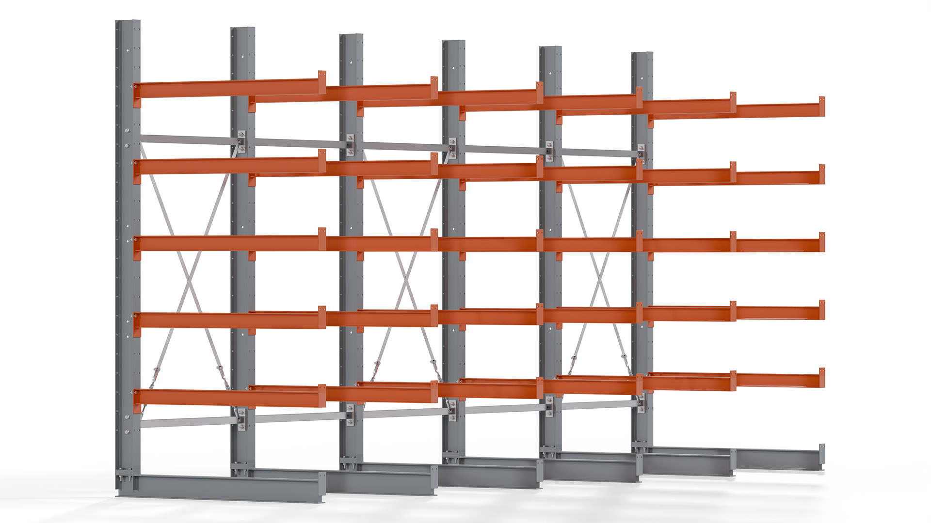 Kragarmregal KARL basic - lackiert - Breite: 500 cm - Höhe: 250 cm - Tiefe: 120 cm - Traglast je Kragarm: 370 kg - einseitig
