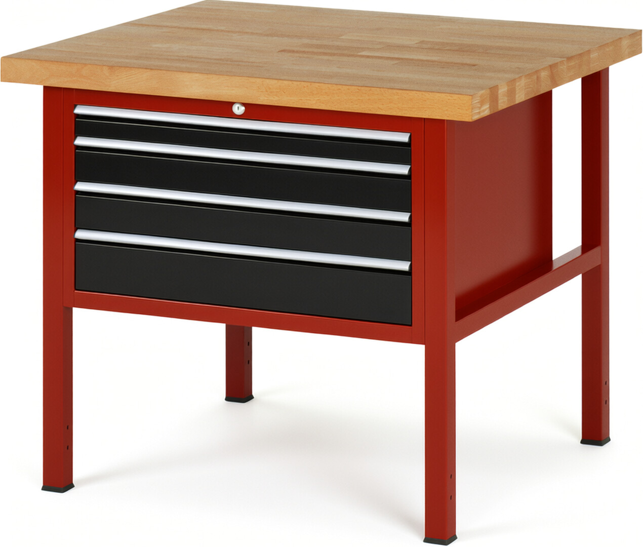 Werkbank Modell 8232 rot - schwarz, BxTxH 1000x900x840 mm,  Buche-Massiv Arbeitsplatte 40 mm,  4 Schubladen mit  Vollauszug 100 % und  SoftClosing
