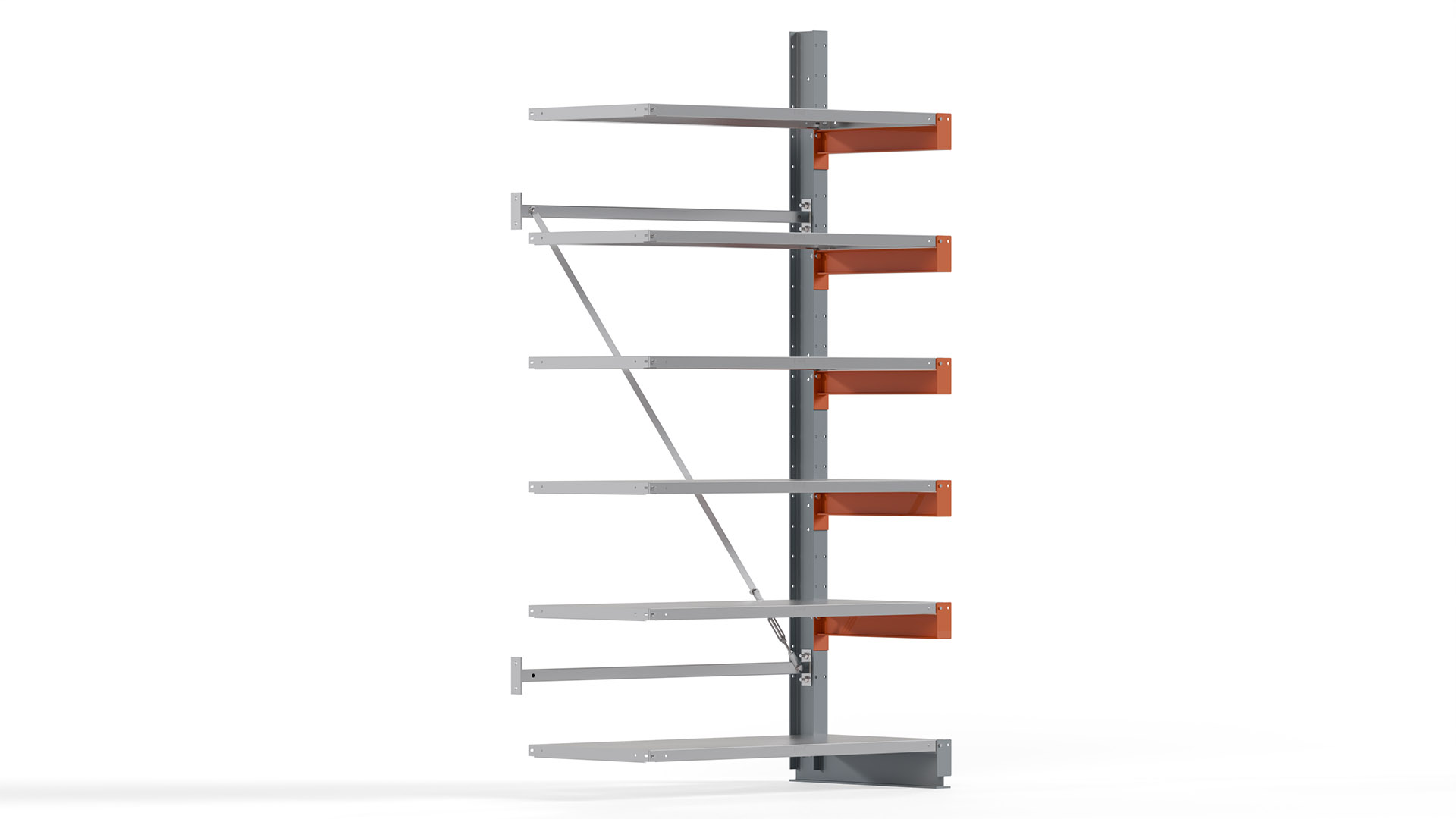 Kragarmregal KARL basic - Anbaufeld - Breite: 128 cm - Höhe: 250 cm - Tiefe: 72 cm - Traglast je Arm: 730 kg - einseitig