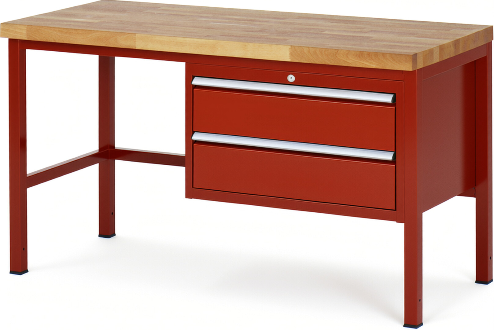 Werkbank Modell 8225 rot, BxTxH 1500x700x840 mm,  Buche-Massiv Arbeitsplatte 40 mm,  2 Schubladen mit  Auszug 90 %