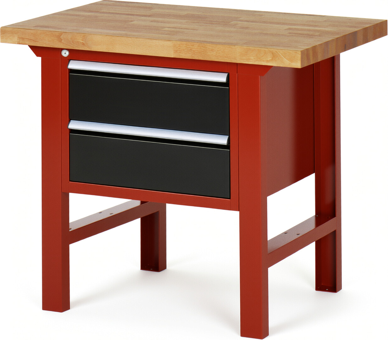 Werkbank Modell 7125 rot - schwarz, BxTxH 1000x700x840 mm,  Buche-Massiv Arbeitsplatte 40 mm,  2 Schubladen mit  Vollauszug 100 % und  SoftClosing