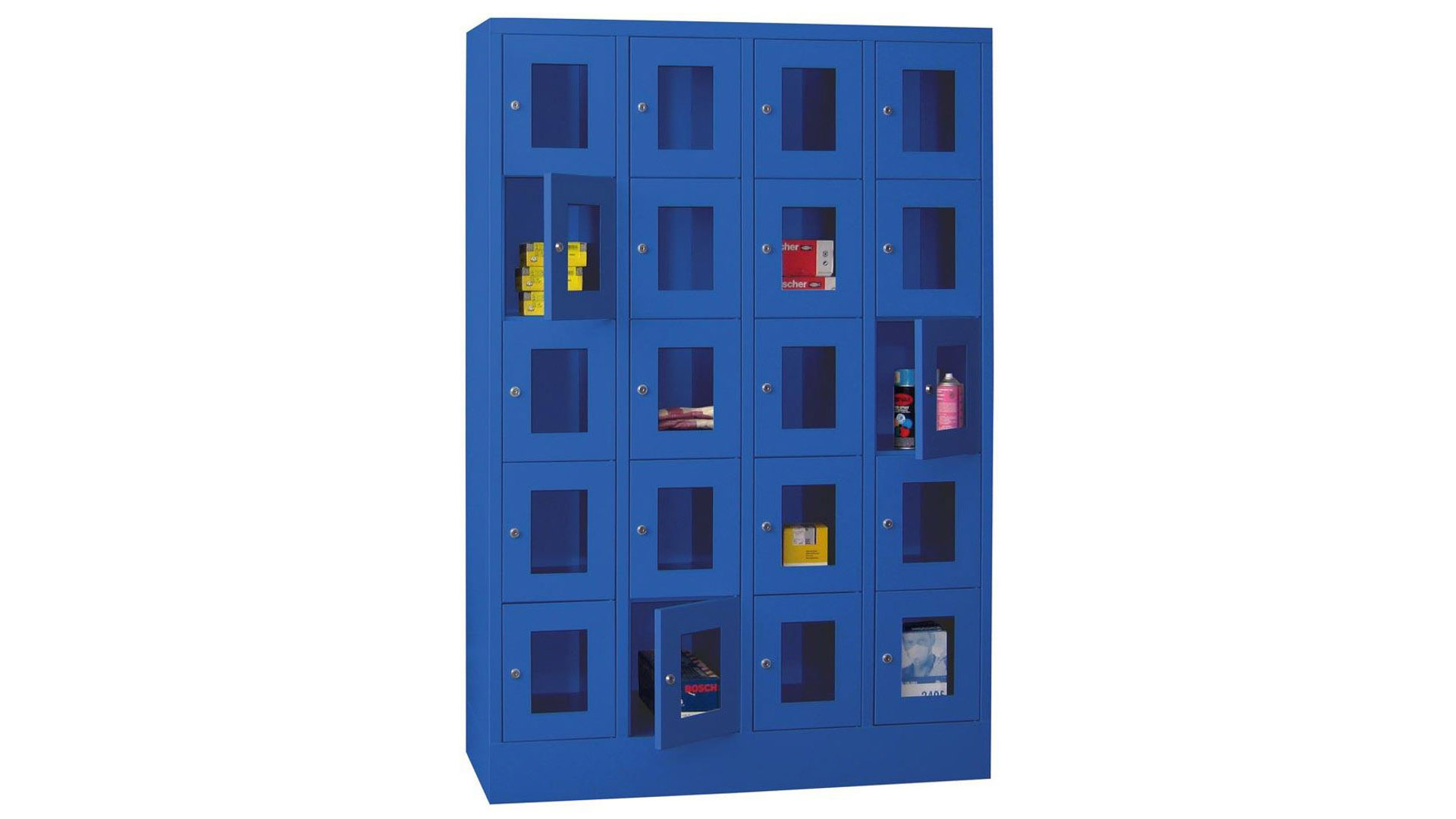 Fächerschränke mit Sichtfenstertüren, Breite 120 cm, Höhe 185 cm, Tiefe 50 cm, 4x5 Fächer