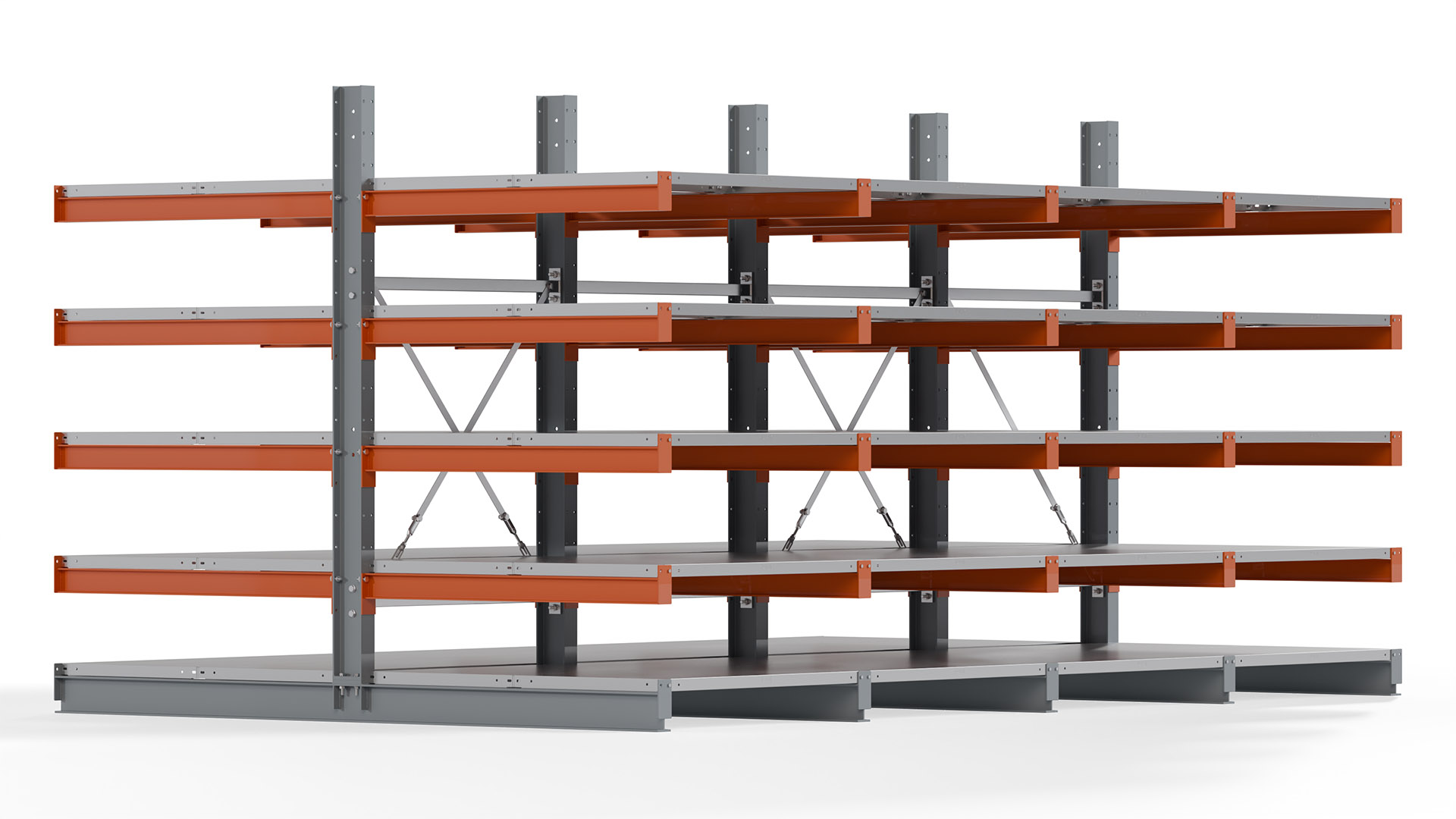Kragarmregal KARL basic - lackiert - Breite: 400 cm - Höhe: 200 cm - Tiefe: 120 cm - Traglast je Kragarm: 370 kg - beidseitig