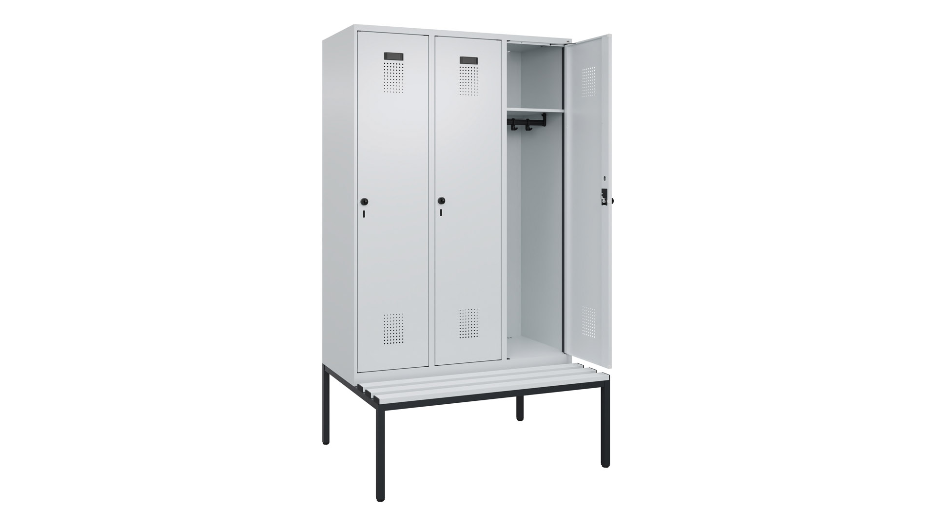 Spind - Garderobenschrank, Breite 120 cm, Höhe 212 cm, Tiefe 50 cm, 3 Abteile