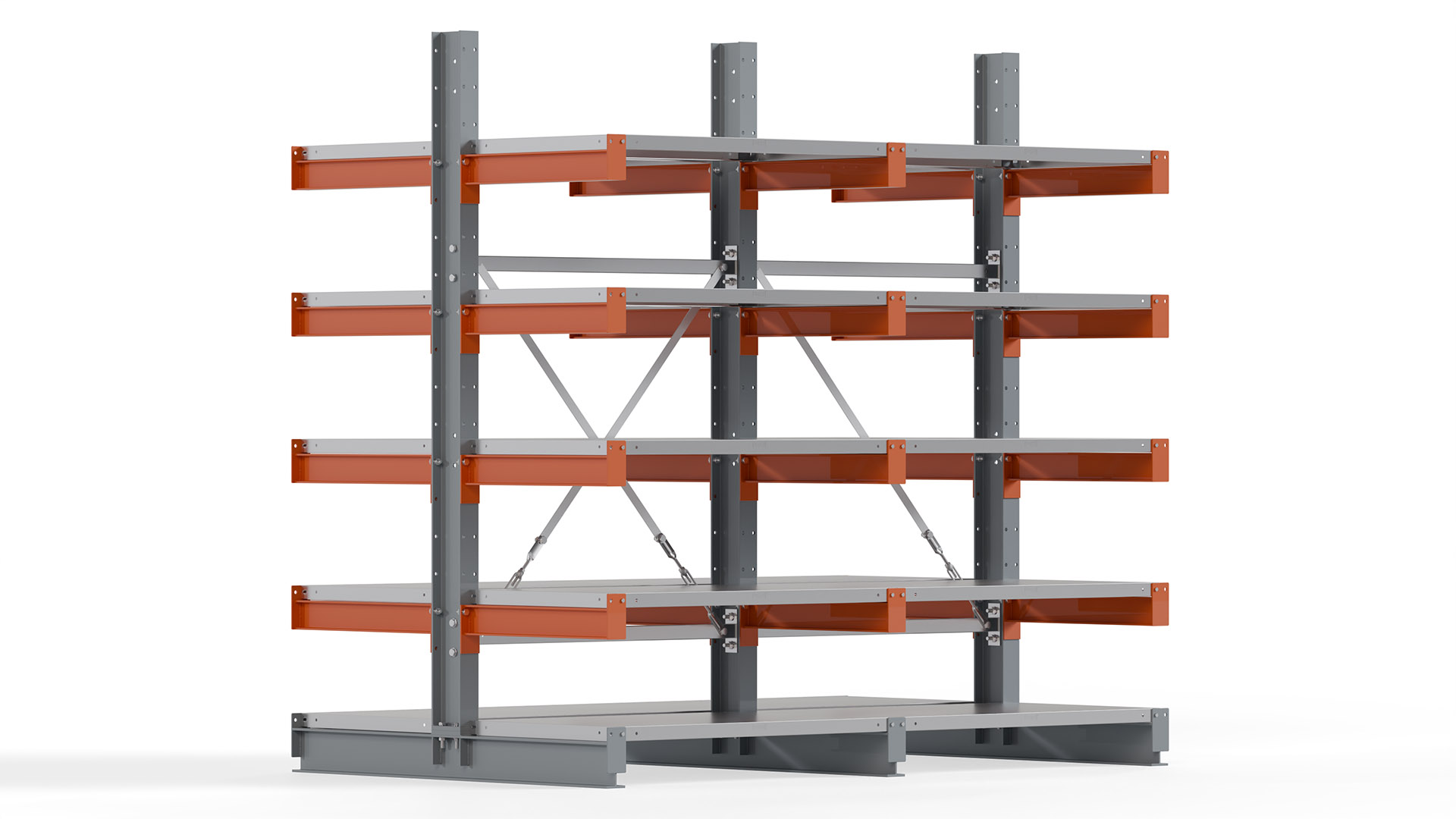 Kragarmregal KARL basic - lackiert - Breite: 200 cm - Höhe: 200 cm - Tiefe: 60 cm - Traglast je Kragarm: 740 kg - beidseitig