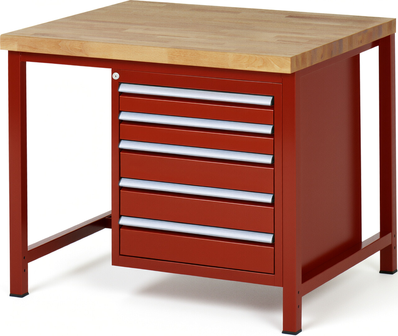 Werkbank Modell 8171 rot, BxTxH 1000x900x840-1040 mm,  Buche-Massiv Arbeitsplatte 40 mm,  5 Schubladen mit  Auszug 90 %