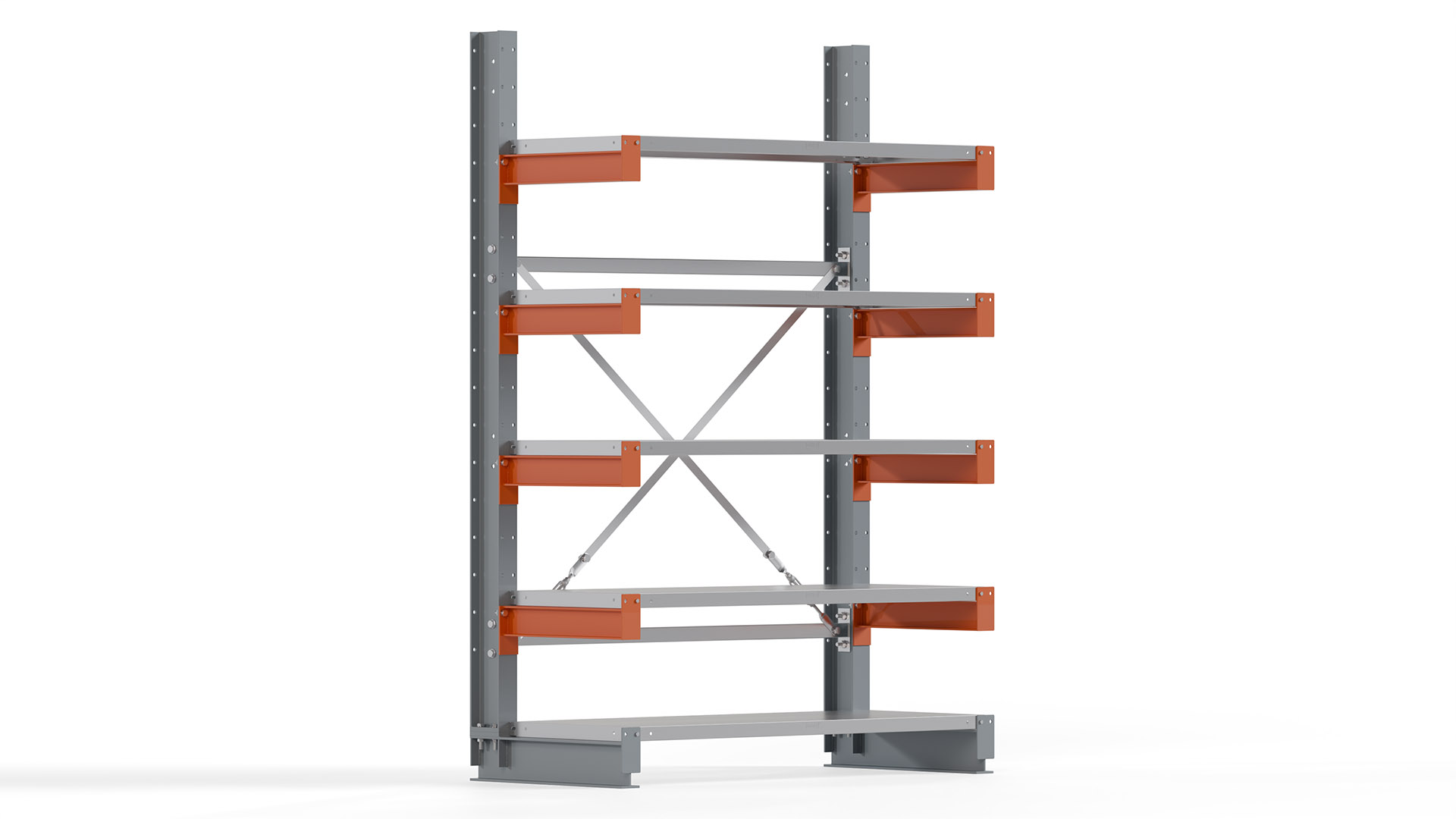 Kragarmregal KARL basic - lackiert - Breite: 128 cm - Höhe: 200 cm - Tiefe: 50 cm - Traglast je Kragarm: 870 kg - einseitig