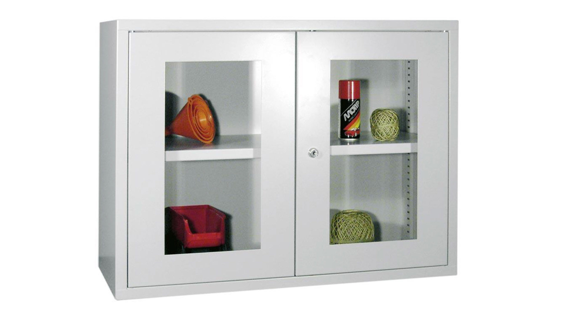 Hängeschrank aus Stahl - 2 Sichtfenstertüren - 600x800x300 mm (HxBxT) - lichtgrau