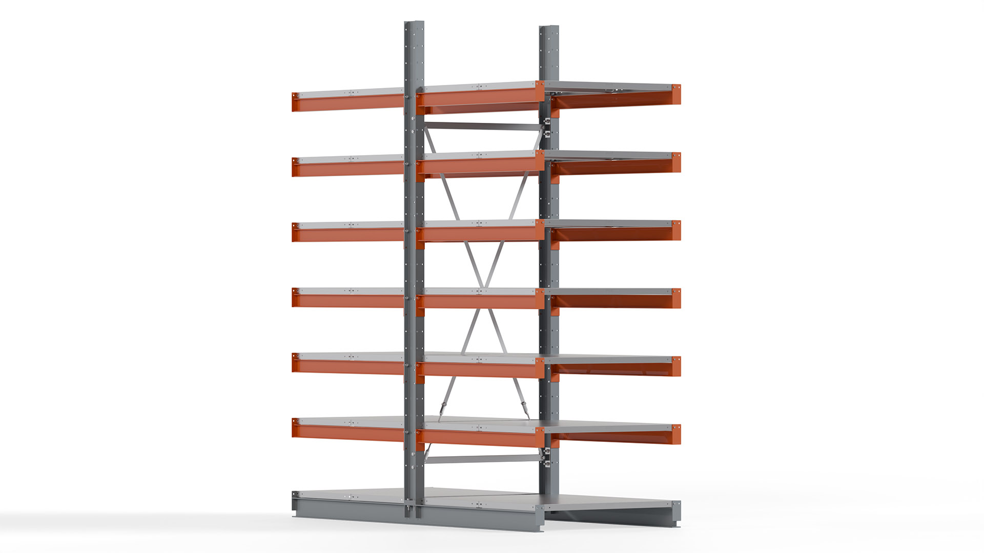 Kragarmregal KARL basic - lackiert - Breite: 100 cm - Höhe: 300 cm - Tiefe: 120 cm - Traglast je Kragarm: 370 kg - beidseitig