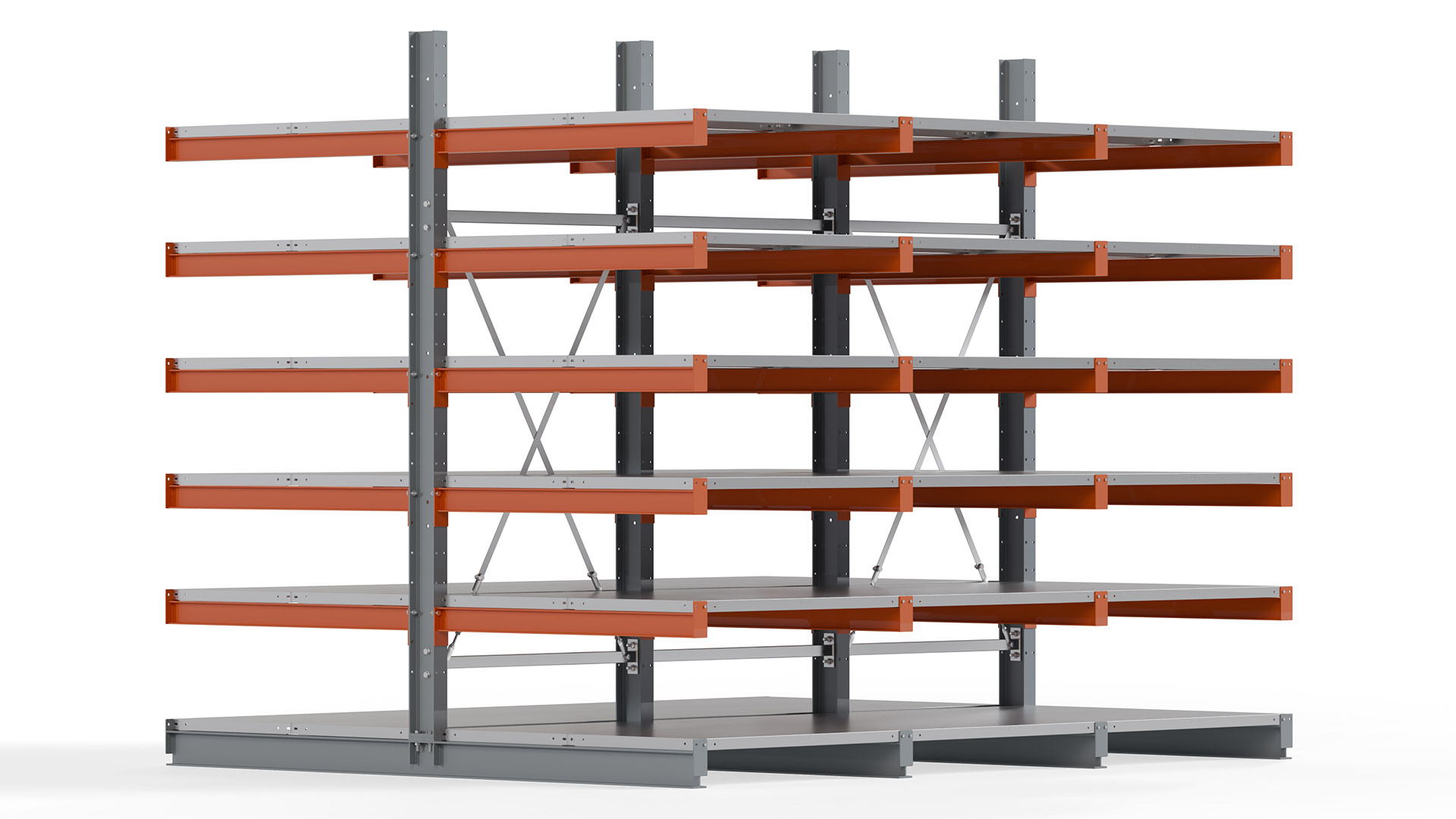 Kragarmregal KARL basic - lackiert - Breite: 300 cm - Höhe: 250 cm - Tiefe: 120 cm - Traglast je Kragarm: 370 kg - beidseitig