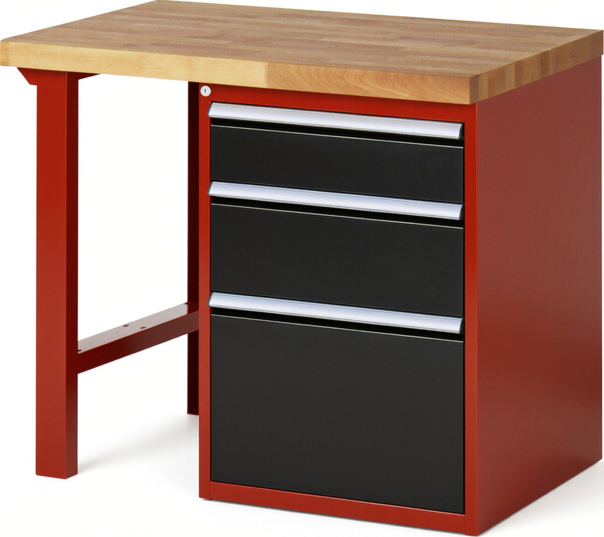 Werkbank Modell 7508 rot - schwarz, BxTxH 1000x700x840 mm,  Buche-Massiv Arbeitsplatte 40 mm,  3 Schubladen mit  Auszug 90 %