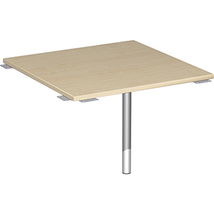 Verkettungsplatte, Viereck 90 Grad, BxTxH 800x800x680-820 mm, höhenverstellbar, Platte ahorn, Stützfuß silber