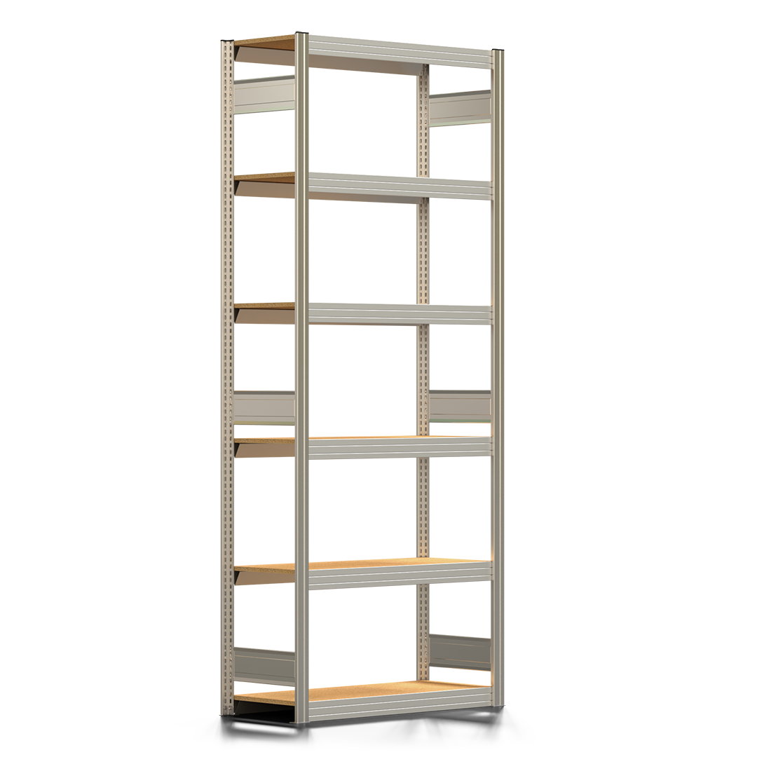 Fachbodenregal BERT - Breite: 100,5 cm - Tiefe: 40 cm - Höhe: 250 cm - 6 Böden - Grundregal