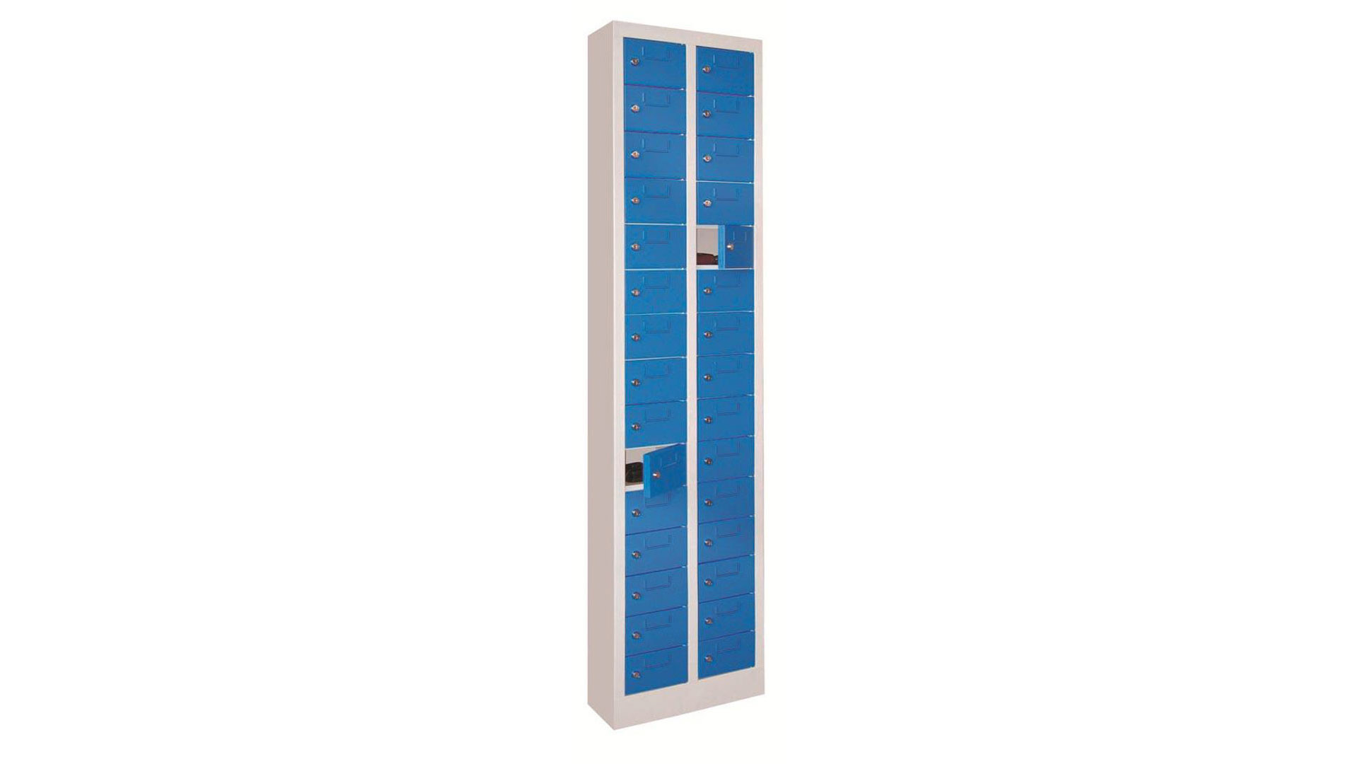 Schließfachschrank, Breite 46 cm, Höhe 195 cm, Tiefe 20 cm, 30 Fächer