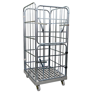 Rollbox, 4-seitig (halb abklappbare Vorderwand), Nutzhöhe 1650 mm, BxTxH 810x720x1850 mm, Bodenplatte aus HDPE, RAL 7032 kieselgrau