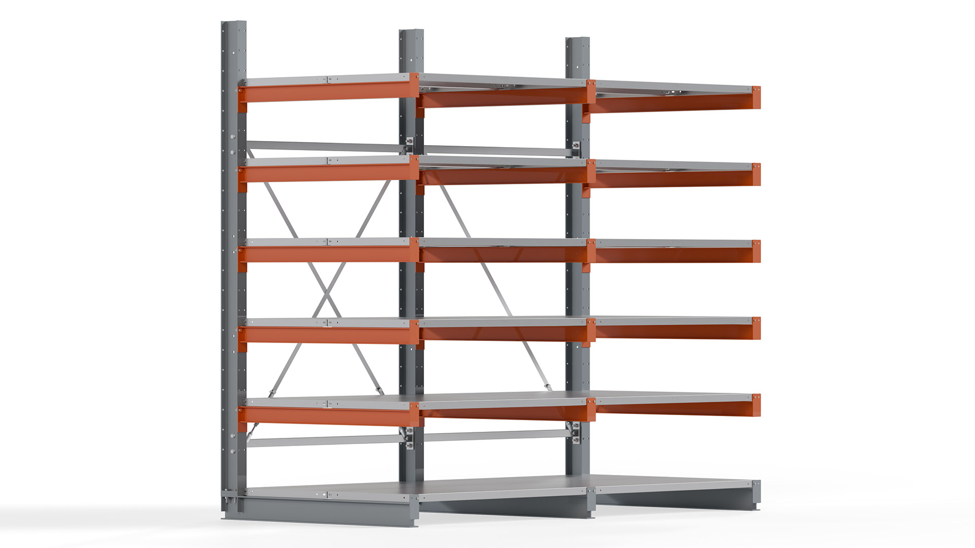 Kragarmregal KARL basic - lackiert - Breite: 256 cm - Höhe: 250 cm - Tiefe: 120 cm - Traglast je Kragarm: 370 kg - einseitig