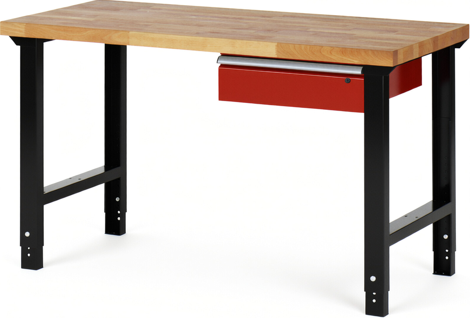 RAU Werkbank schwarz - rot - Breite 150 cm - Tiefe 70 cm - Höhe 114 cm - Buche-Massiv Arbeitsplatte 40 mm