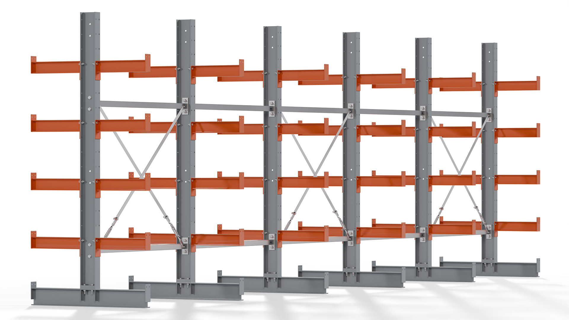 Kragarmregal KARL basic - lackiert - Breite: 640 cm - Höhe: 200 cm - Tiefe: 40 cm - Traglast je Kragarm: 1100 kg - beidseitig