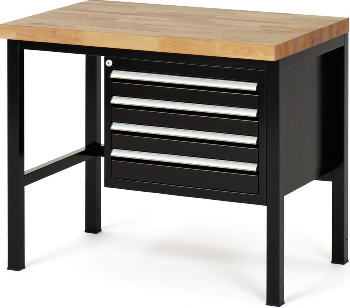 Werkbank Modell 8133 schwarz, BxTxH 1000x700x840 mm,  Buche-Massiv Arbeitsplatte 40 mm,  4 Schubladen mit  Vollauszug 100 % und  SoftClosing