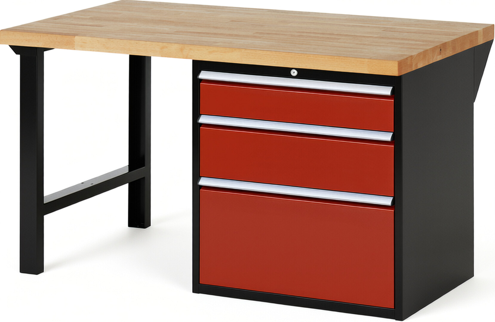 RAU Werkbank schwarz - rot - Breite 150 cm - Tiefe 90 cm - Höhe 89 cm - Buche-Massiv Arbeitsplatte 40 mm
