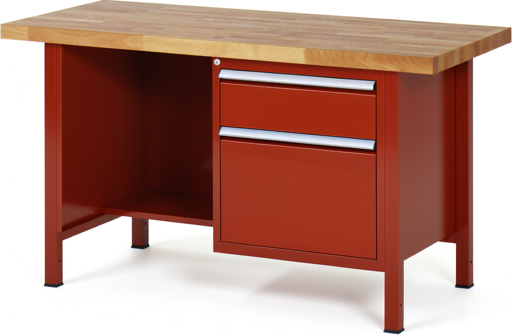Werkbank Modell 8451 rot, BxTxH 1500x700x840 mm,  Buche-Massiv Arbeitsplatte 40 mm,  2 Schubladen mit  Auszug 90 %