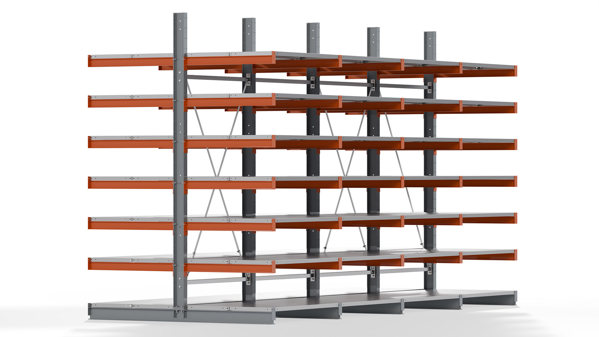 Kragarmregal KARL basic - lackiert - Breite: 512 cm - Höhe: 300 cm - Tiefe: 100 cm - Traglast je Kragarm: 450 kg - beidseitig