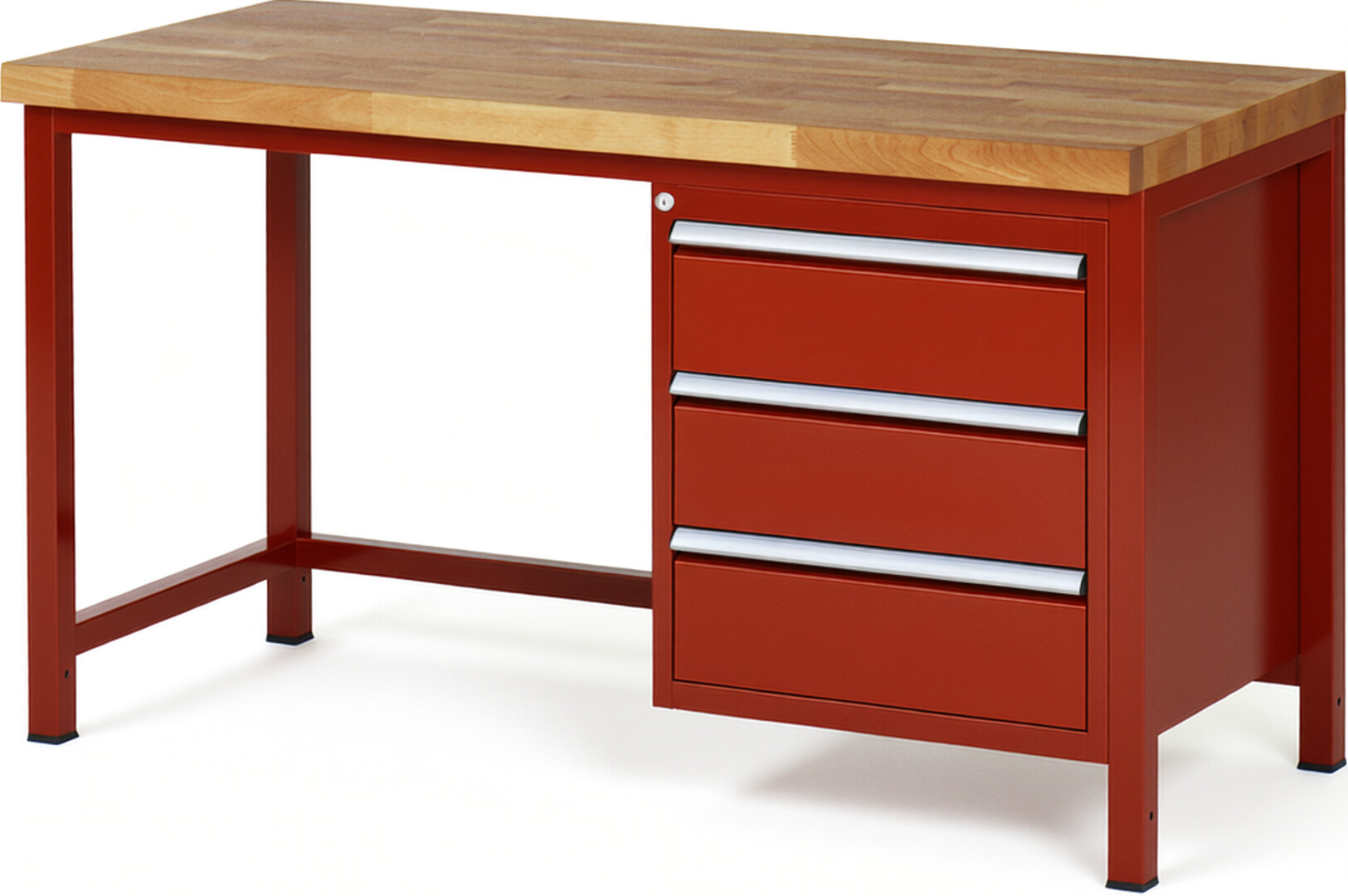 RAU Werkbank rot - Breite 150 cm - Tiefe 70 cm - Höhe 104 cm - Buche-Massiv Arbeitsplatte 40 mm