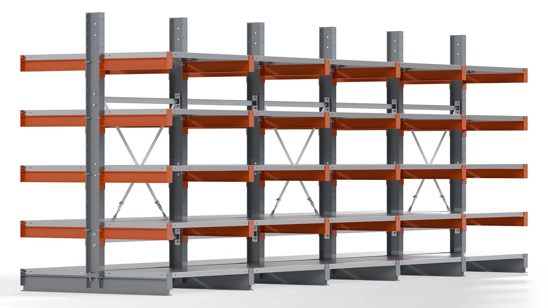 Kragarmregal KARL basic - lackiert - Breite: 500 cm - Höhe: 200 cm - Tiefe: 60 cm - Traglast je Kragarm: 740 kg - beidseitig