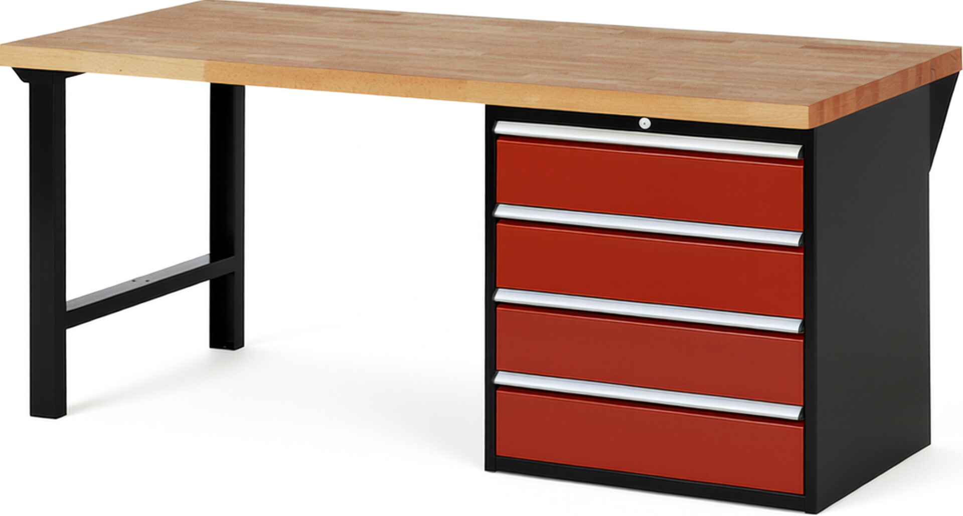 RAU Werkbank schwarz - rot - Breite 200 cm - Tiefe 90 cm - Höhe 89 cm - Buche-Massiv Arbeitsplatte 40 mm