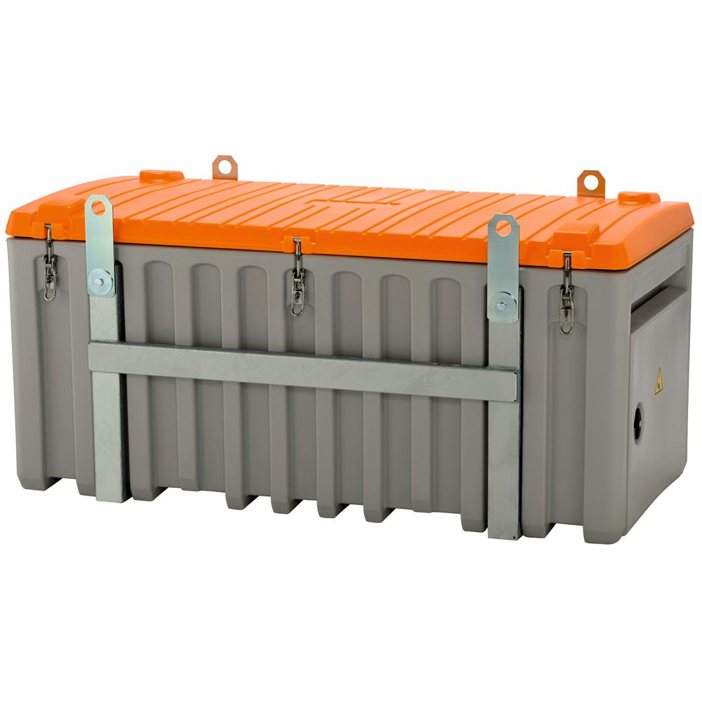 Transportbox - Materialbox - kranbar mit Seitentür, Polyethylen, grau/orange, Volumen 750 l, BxTxH 1700x860x800 mm, Gewicht 76 kg