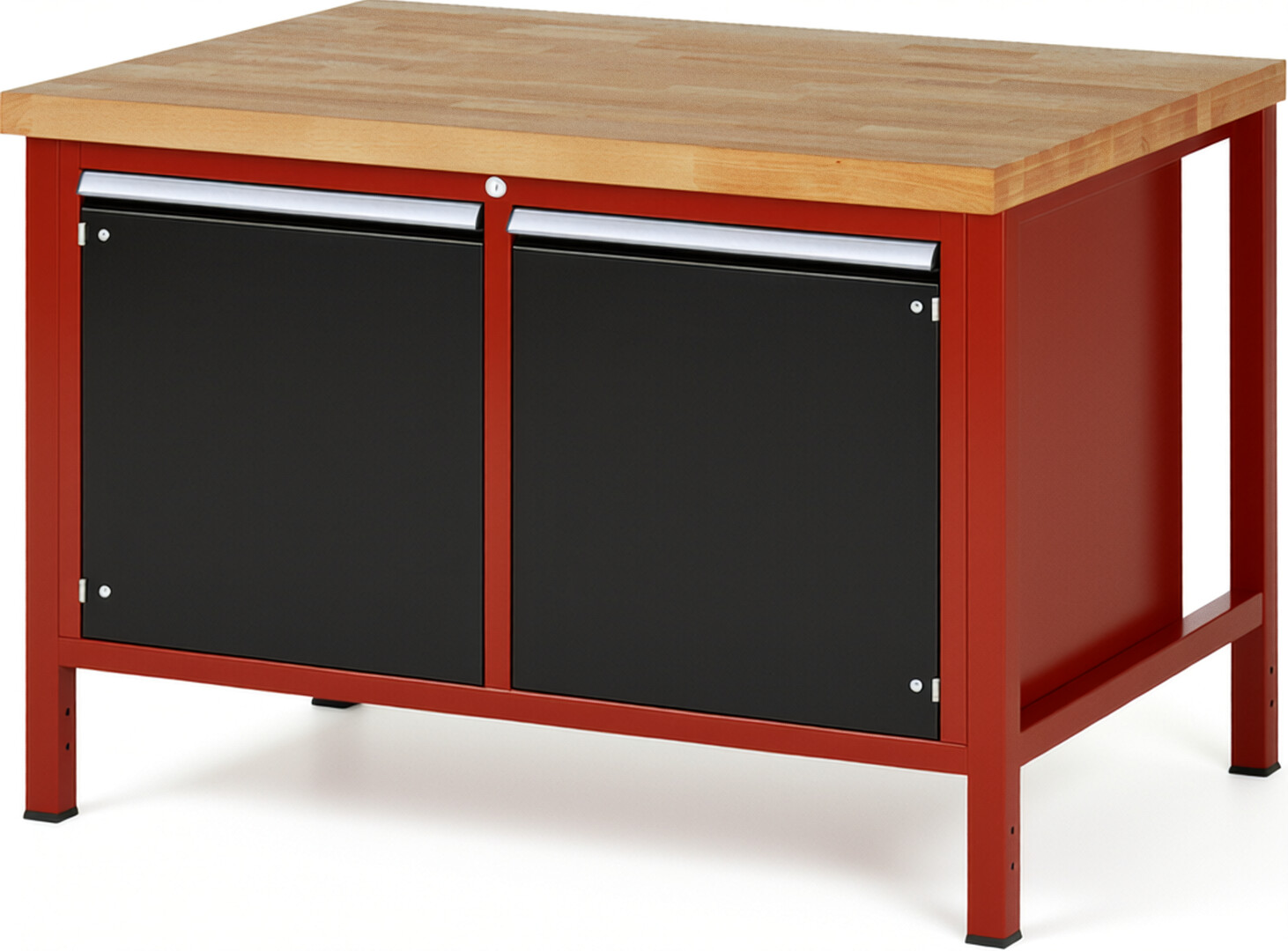 Werkbank Modell 8465 rot - schwarz, BxTxH 1250x900x840 mm,  Buche-Massiv Arbeitsplatte 40 mm