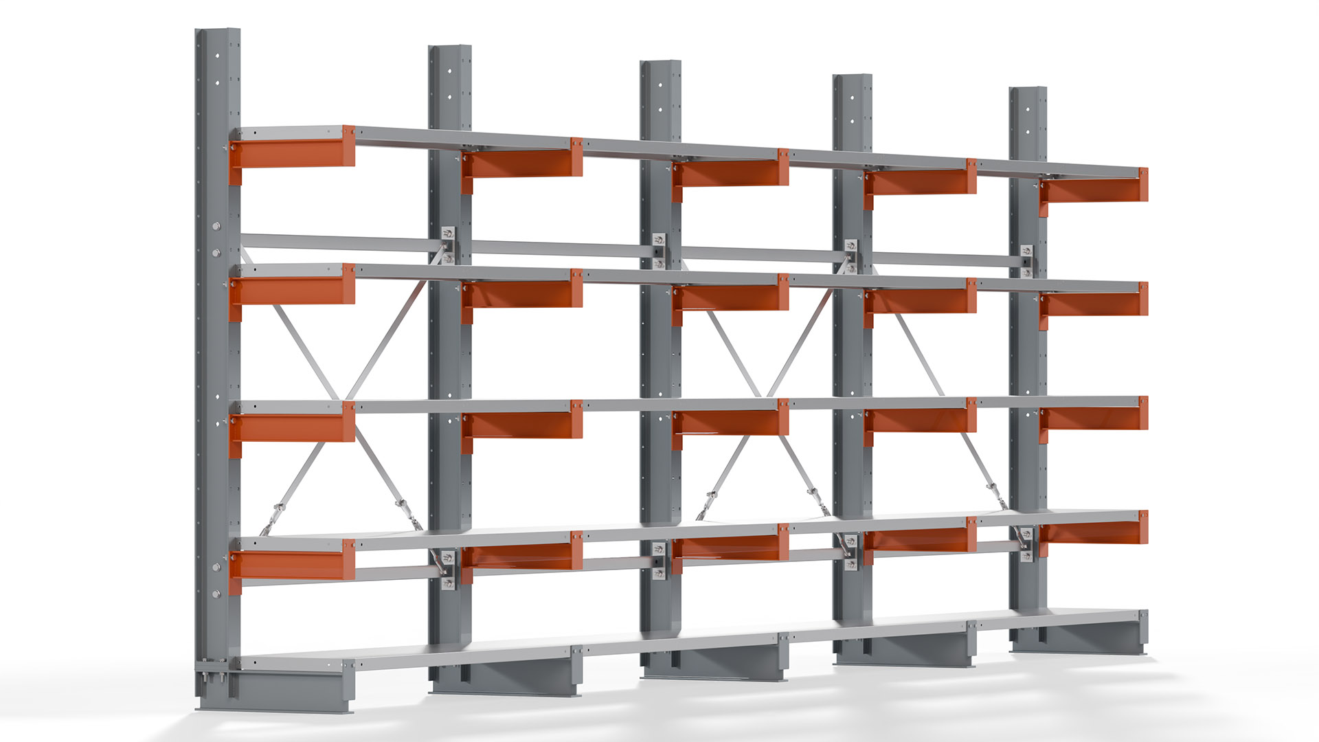 Kragarmregal KARL basic - lackiert - Breite: 512 cm - Höhe: 200 cm - Tiefe: 40 cm - Traglast je Kragarm: 1100 kg - einseitig