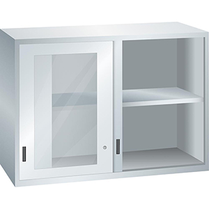 Schiebetürenschrank mit Sichtfenster als Aufsatzschrank