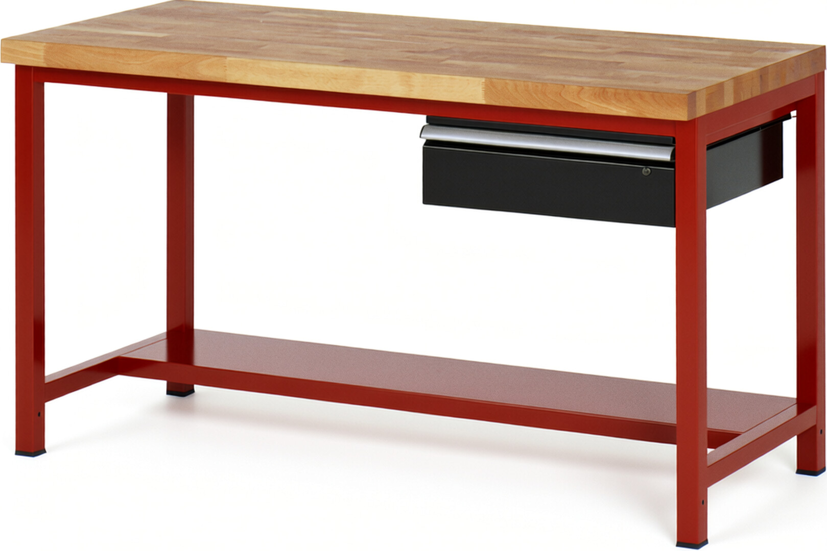 Werkbank Modell 8001 rot - schwarz, BxTxH 1500x700x840 mm,  Buche-Massiv Arbeitsplatte 40 mm,  1 Schublade mit  Auszug 90 %