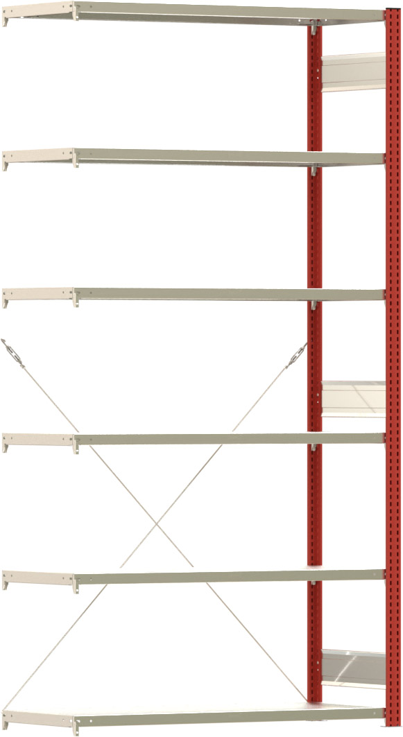 Fachbodenregal BERT - Breite: 128,5 cm - Tiefe: 50 cm - Höhe: 250 cm - 6 Böden - Anbauregal