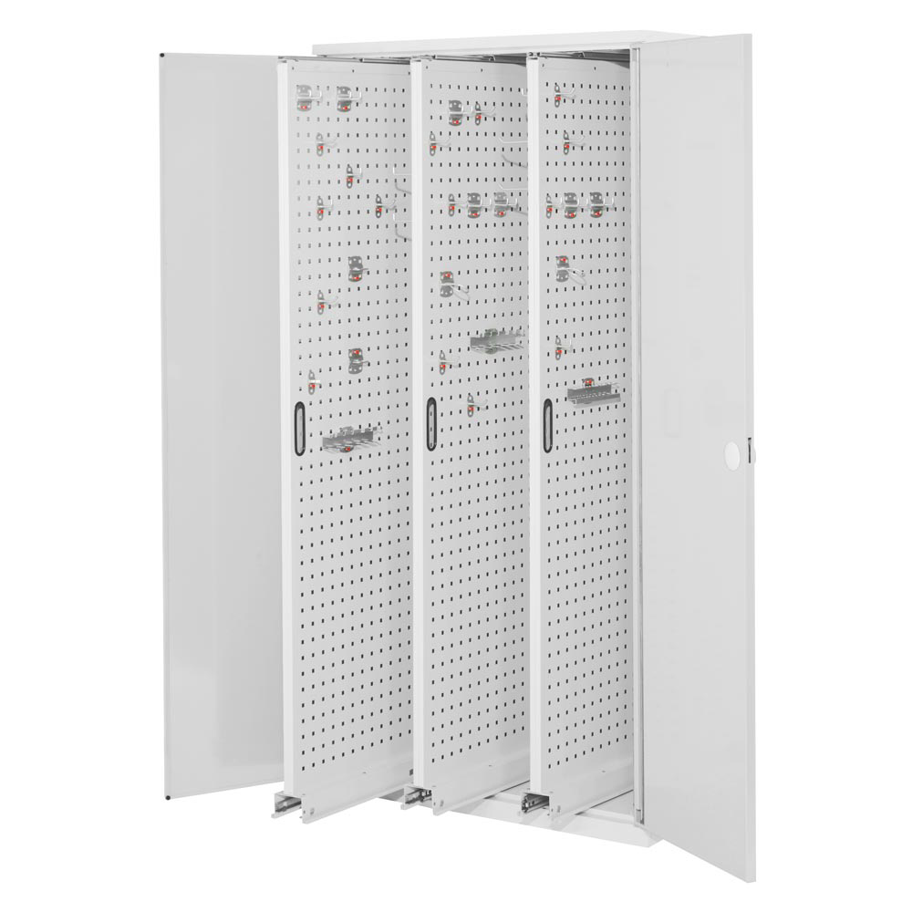 Auszugschrank - Schwerlastschrank, Vollblechtüren,BxTxH 1000x600x1950 mm, 7035, Anzahl Böden 3 Stk