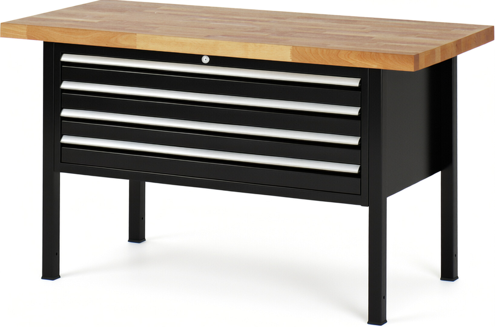 Werkbank Modell 8333 schwarz, BxTxH 1500x700x840-1040 mm,  Buche-Massiv Arbeitsplatte 40 mm,  4 Schubladen mit  Auszug 90 %