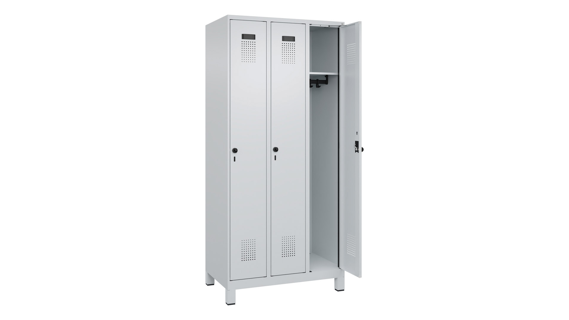 Spind - Garderobenschrank, Breite 90 cm, Höhe 195 cm, Tiefe 50 cm, 3 Abteile