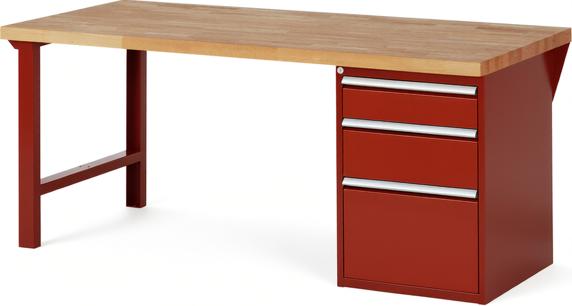 Werkbank Modell 7508 rot, BxTxH 2000x900x890 mm,  Buche-Massiv Arbeitsplatte 40 mm,  3 Schubladen mit  Vollauszug 100 % und  SoftClosing