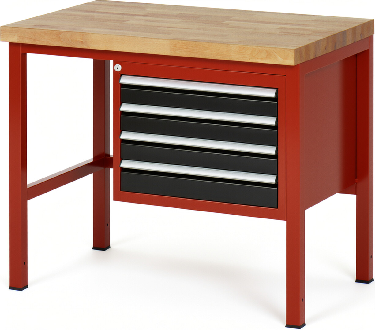 Werkbank Modell 8133 rot - schwarz, BxTxH 1000x700x840 mm,  Buche-Massiv Arbeitsplatte 40 mm,  4 Schubladen mit  Vollauszug 100 % und  SoftClosing