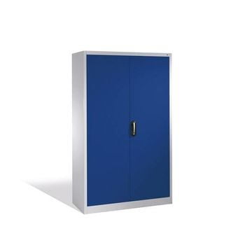 Aktenschrank aus Stahl, Büroschrank, abschließbar, 4 Fachböden, Korpusfarbe lichtgrau, Türfarbe enzianblau, 1.950 x 1.200 x 500 mm (HxBxT)