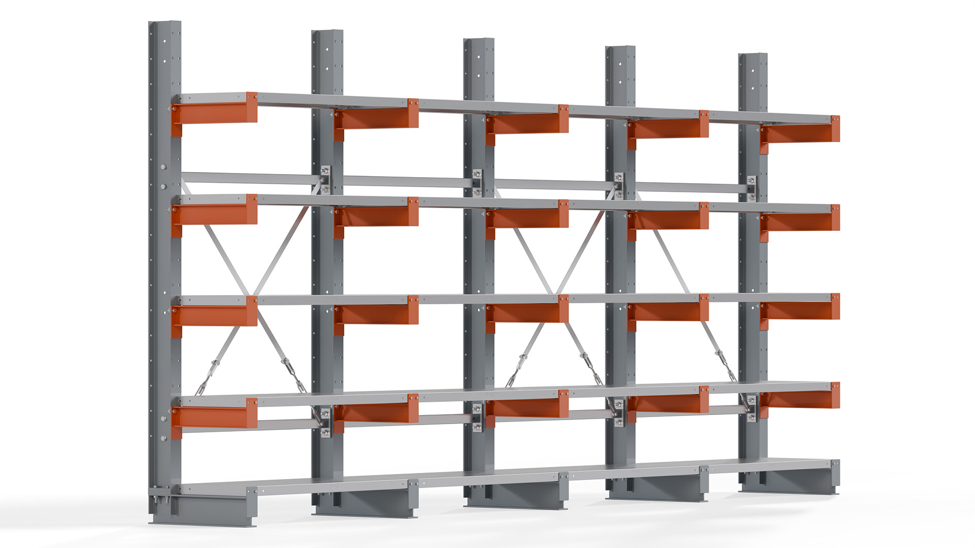 Kragarmregal KARL basic - lackiert - Breite: 400 cm - Höhe: 200 cm - Tiefe: 40 cm - Traglast je Kragarm: 1100 kg - einseitig