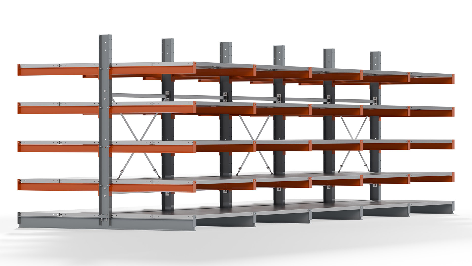 Kragarmregal KARL basic - lackiert - Breite: 640 cm - Höhe: 200 cm - Tiefe: 100 cm - Traglast je Kragarm: 450 kg - beidseitig