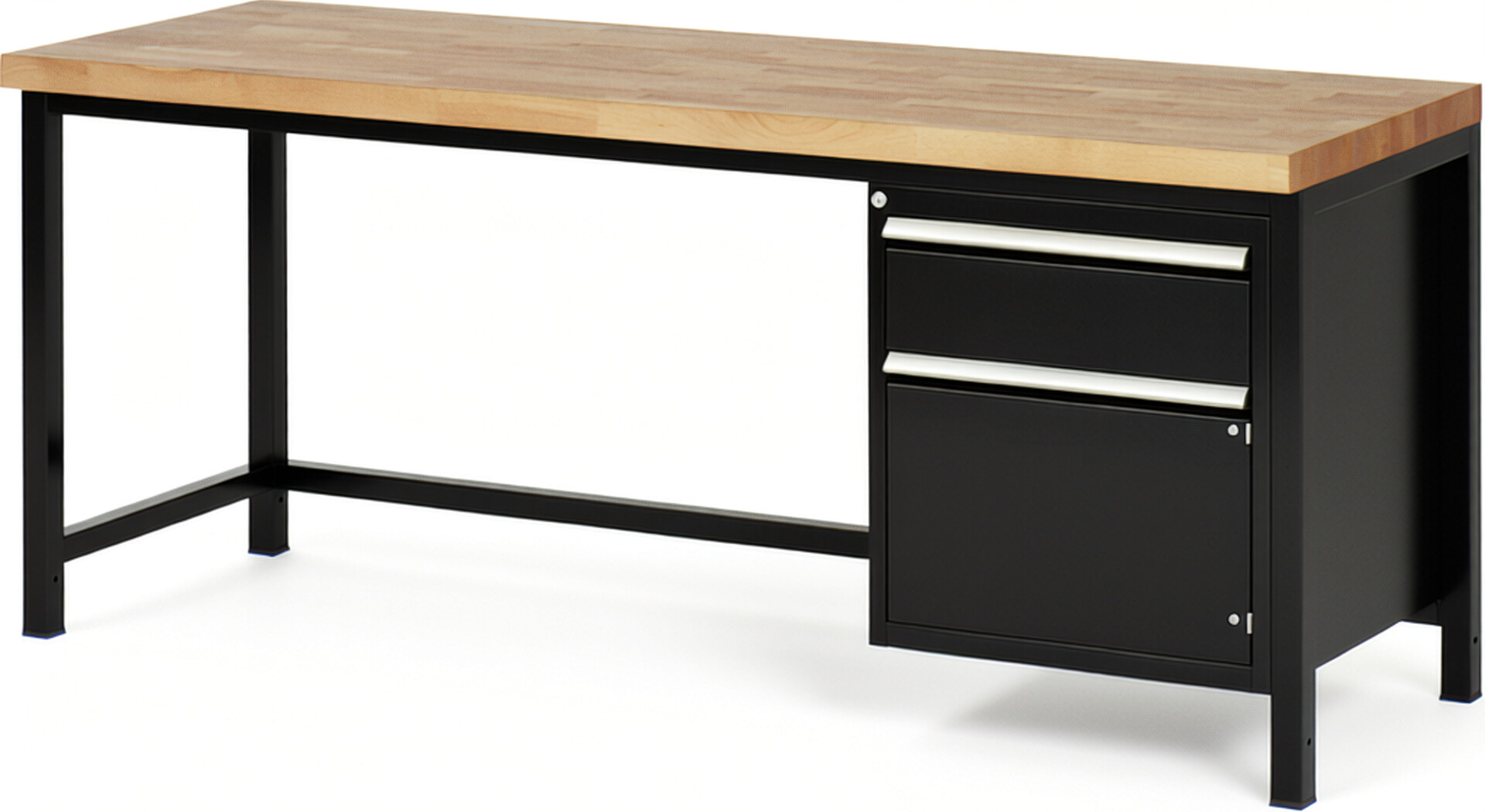 Werkbank Modell 8152 schwarz, BxTxH 2000x700x840-1040 mm,  Buche-Massiv Arbeitsplatte 40 mm,  1 Schublade mit  Auszug 90 %