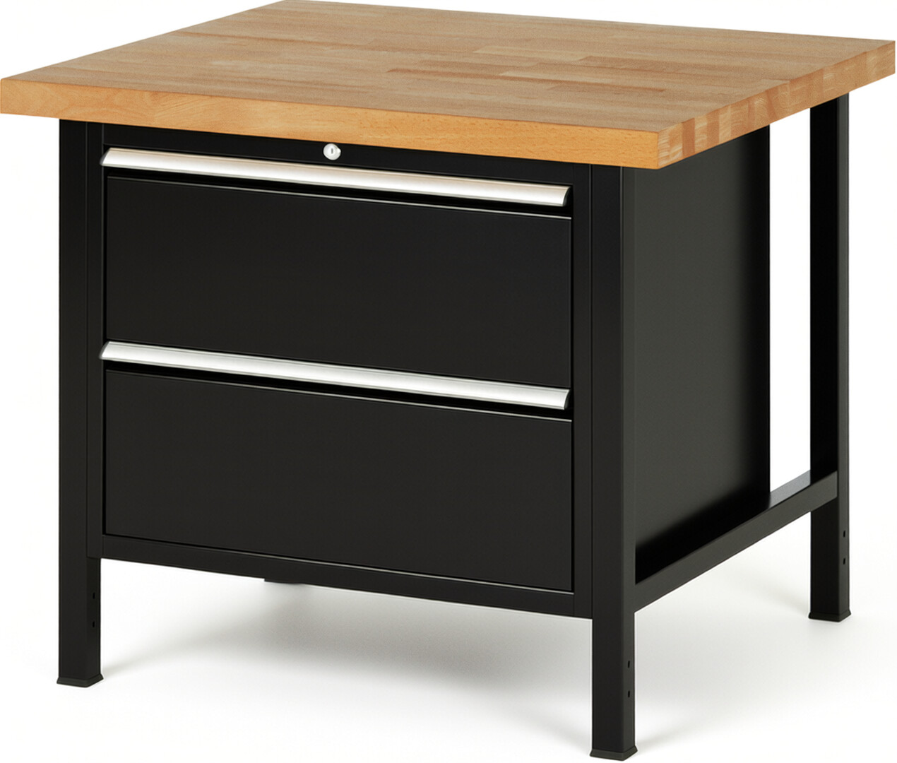 Werkbank Modell 8255 schwarz, BxTxH 1000x900x840 mm,  Buche-Massiv Arbeitsplatte 40 mm,  2 Schubladen mit  Vollauszug 100 % und  SoftClosing
