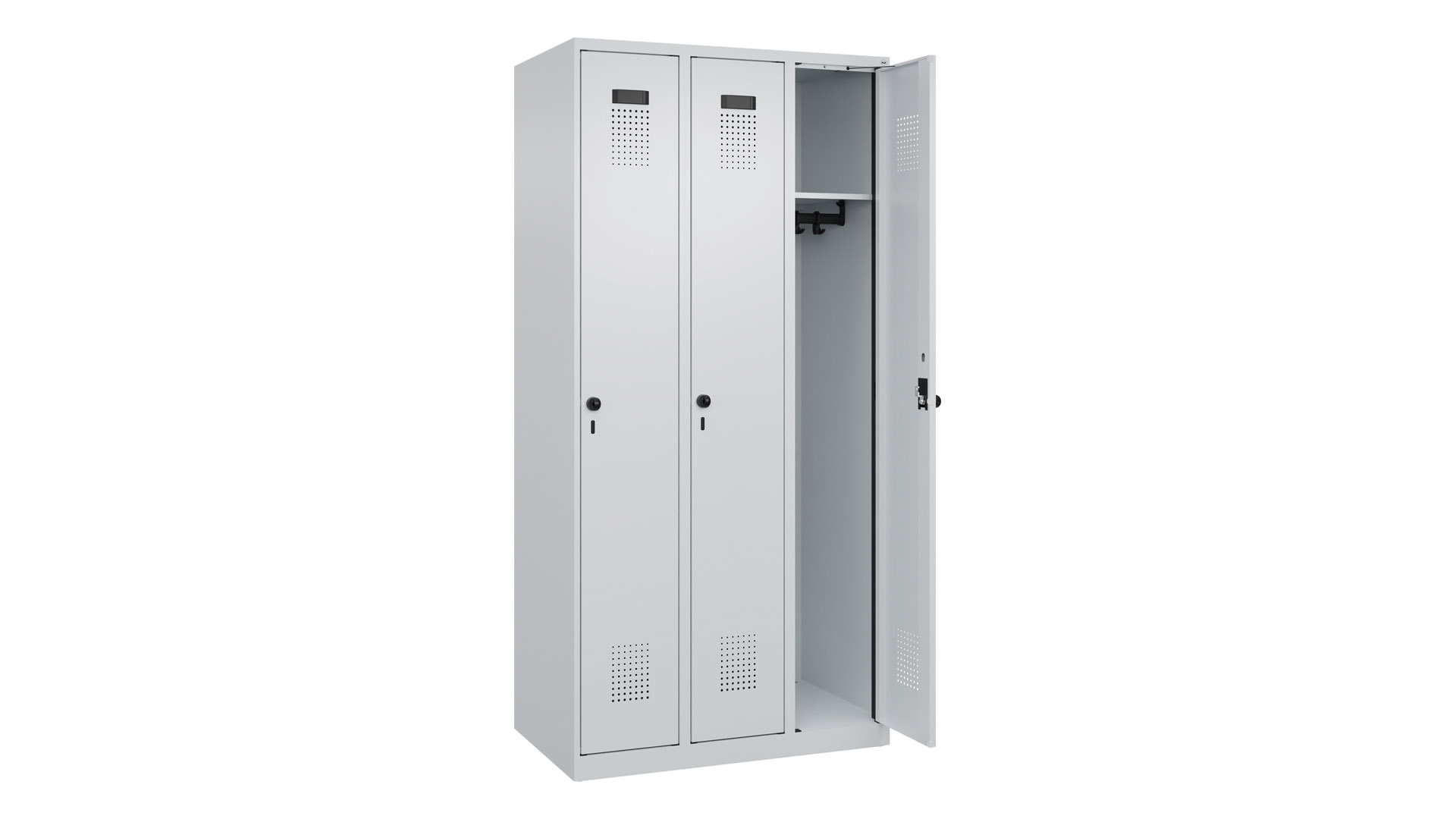 Spind - Garderobenschrank, Breite 90 cm, Höhe 185 cm, Tiefe 50 cm, 3 Abteile