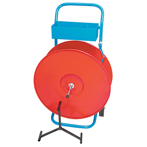 Abroll-Wagen, fahrbar, rot lackiert, für PP Kunststoffband, Großrollen 406 mm Kern