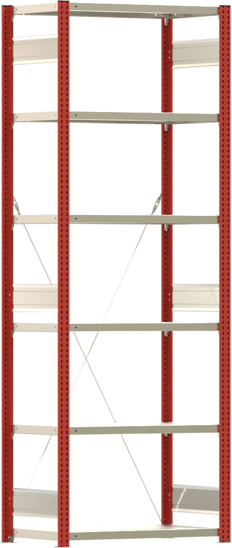 Fachbodenregal BERT - Breite: 87,5 cm - Tiefe: 50 cm - Höhe: 250 cm - 6 Böden - Grundregal