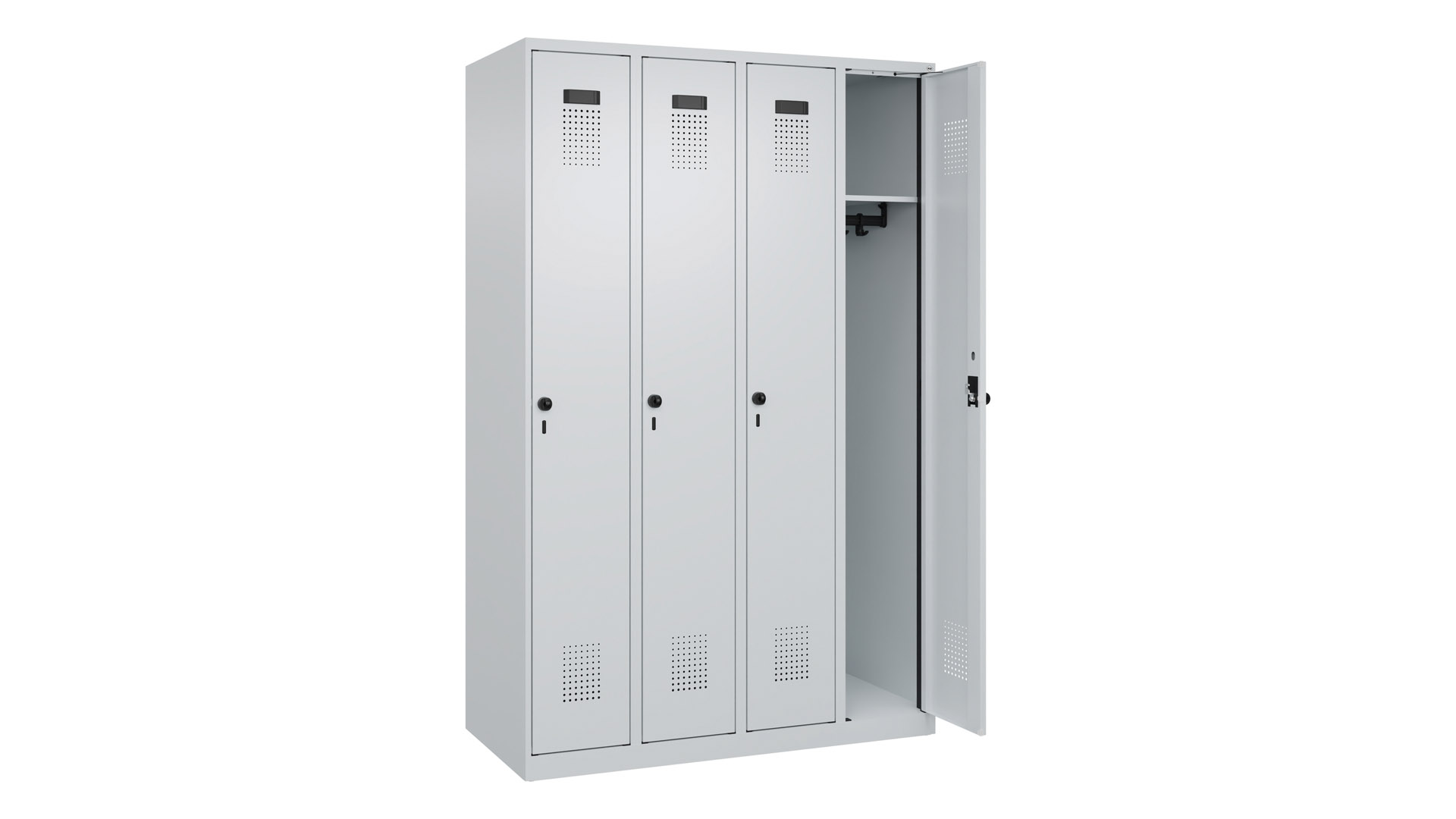 Spind - Garderobenschrank, Breite 120 cm, Höhe 185 cm, Tiefe 50 cm, 4 Abteile